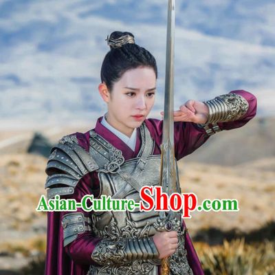 Chinese Historical Drama The Legend of Zu Ancient General Yu Yingnan Armor Costume and Headpiece for Women