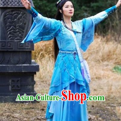 Chinese Historical Drama The Legend of Zu Ancient Magic Swordsman Su Yin Blue Costume and Headpiece for Women