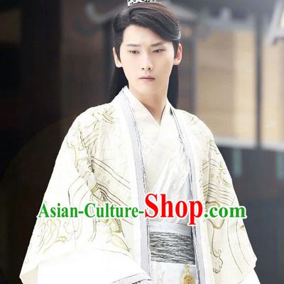 Chinese Ancient Royal Prince Mo Liancheng White Clothing Historical Drama The Eternal Love Costume and Headwear for Men