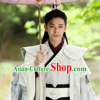 Chinese Ancient Crown Prince Mo Liancheng White Clothing Historical Drama The Eternal Love Costume and Headwear for Men