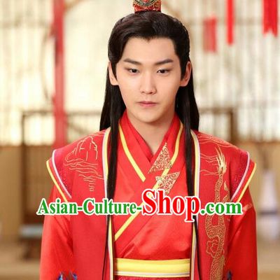 Chinese Ancient Crown Prince Mo Liancheng Wedding Red Clothing Historical Drama The Eternal Love Costume and Headwear for Men