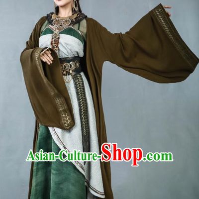 Chinese Historical Drama Swords of Legends Ancient Female Flamen Hua Yue Costume and Headpiece for Women