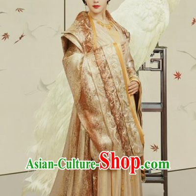 Chinese Ancient Court Queen Mother Fu Yuan Golden Historical Drama Princess Silver Costume and Headpiece for Women