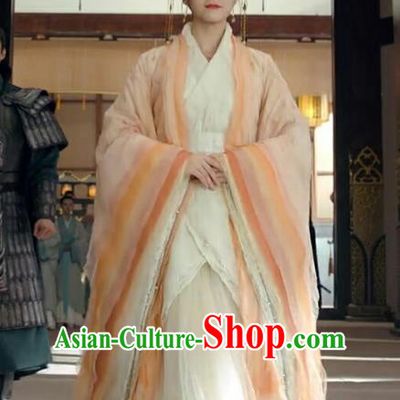 Chinese Ancient Royal Princess Rong Le Orange Hanfu Dress Historical Drama Princess Silver Pink Costume and Headpiece for Women