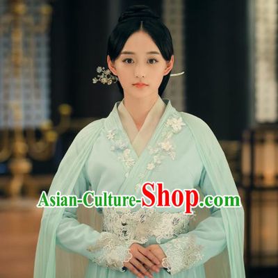 Chinese Ancient Imperial Consort Ye Ningzhi Green Hanfu Dress Historical Drama Legend of the Phoenix Costume and Headpiece for Women