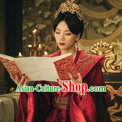 Chinese Ancient Court Empress Zheng Shujun Red Hanfu Dress Historical Drama Legend of the Phoenix Costume and Headpiece for Women