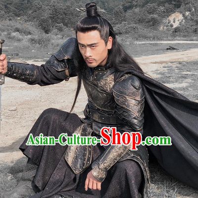 Chinese Drama Legend of the Phoenix Ancient General Yan Kuan Armor Historical Costume and Headwear for Men