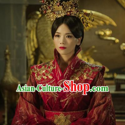 Chinese Ancient Palace Empress Zheng Shujun Red Hanfu Dress Historical Drama Legend of the Phoenix Costume and Headpiece for Women
