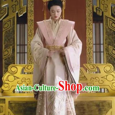 Chinese Ancient Royal Empress Rong Le Pink Historical Drama Princess Silver Costume and Headpiece for Women