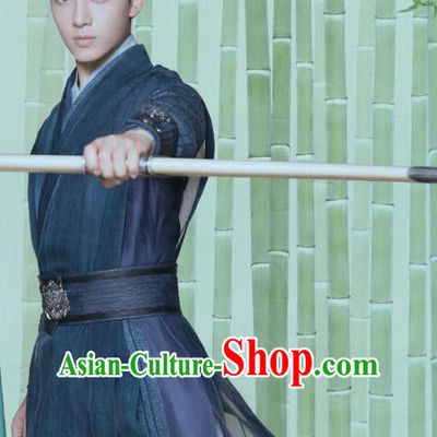 Love Better Than Immortality Chinese Ancient Swordsman Xiao Bai Blue Clothing Historical Drama Costume and Headwear for Men