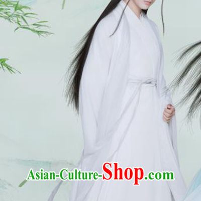 Love Better Than Immortality Chinese Ancient Swordsman Shangguan Qiuyue White Clothing Historical Drama Costume and Headwear for Men