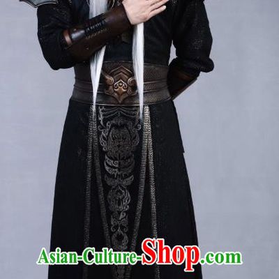 Swords of Legends Chinese Ancient Flamen Tong Black Clothing Historical Drama Costume and Headwear for Men