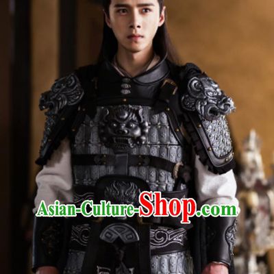 Chinese Drama The Love By Hypnotic Ancient General Li Qian Armor Historical Costume and Headwear for Men