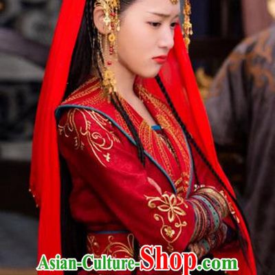 Chinese Ancient Princess Li Mingyue Wedding Red Hanfu Dress Historical Drama The Love By Hypnotic Costume and Headpiece for Women