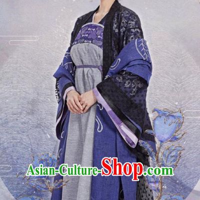 Chinese Ancient Noble Lady Qiao Huixin Blue Hanfu Dress Historical Drama The Love By Hypnotic Costume and Headpiece for Women