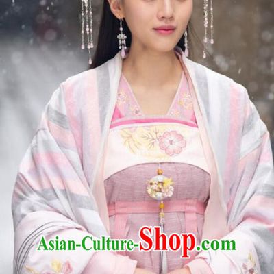 Chinese Ancient Noble Princess Qiao Huixin Pink Hanfu Dress Historical Drama The Love By Hypnotic Costume and Headpiece for Women