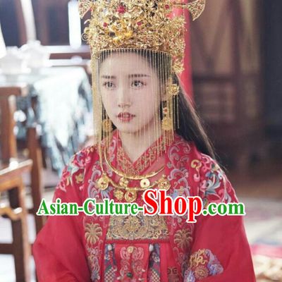 Chinese Ancient Prince Yu Shengyou Wedding Hanfu Dress Historical Drama Lovely Swords Girl Costume and Headpiece for Women