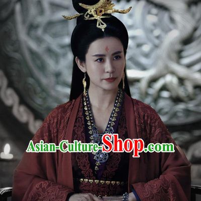 Chinese Ancient Female Hierarch Hua Lian Hanfu Dress Historical Drama Listening Snow Tower Costume and Headpiece for Women
