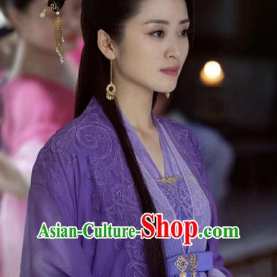 Chinese Ancient Female Swordsman Zi Mo Purple Hanfu Dress Historical Drama Listening Snow Tower Costume and Headpiece for Women