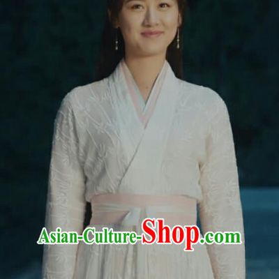 Chinese Historical Drama Ancient Female Swordsman Shu Jingrong White Hanfu Dress Listening Snow Tower Costume and Headpiece for Women