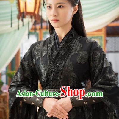 Chinese Ancient Ming Dynasty Female Assassin Zhai Lanye Black Dress Drama Under the Power Costume and Headpiece for Women