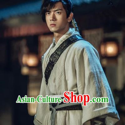 Drama Sword Dynasty Chinese Ancient Civilian Swordsman Ding Ning Li Xian Costume and Headpiece Complete Set