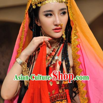 Chinese Ancient Tang Dynasty Persia Lady Dress Historical Drama Dagger Mastery Sai Ma Costume and Headpiece for Women
