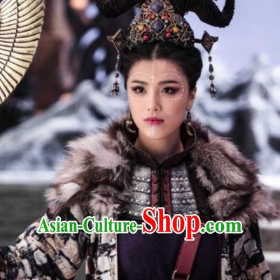 Chinese Ancient Demon Priestess Yue Lan Dress Historical Drama Demon Catcher Costume and Headpiece for Women