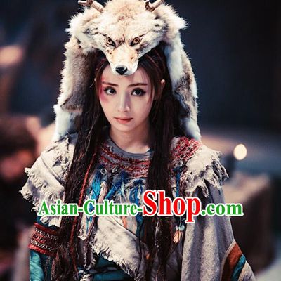 Chinese Ancient Demon Saintess Ying Su Dress Historical Drama Demon Catcher Costume and Headpiece for Women