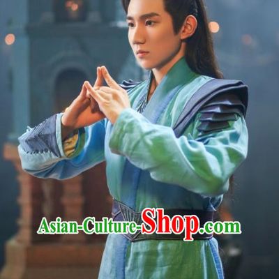 Drama The Great Ruler Chinese Ancient Young Knight Swordsman Mu Chen Costume and Headpiece Complete Set