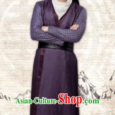 Drama Cinderella Chef Chinese Ancient Swordsman Bai Chongye Purple Costume and Headpiece Complete Set