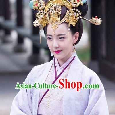 Chinese Ancient Han Dynasty Empress Lv Zhi Dress Historical Drama Hero Dream Costume and Headpiece for Women