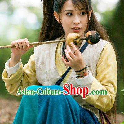 Chinese Ancient Han Dynasty Civilian Female Ji Jiang Dress Historical Drama Hero Dream Costume and Headpiece for Women