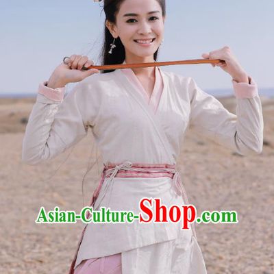 Chinese Ancient Han Dynasty Female Civilian Ji Jiang Dress Historical Drama Hero Dream Costume and Headpiece for Women