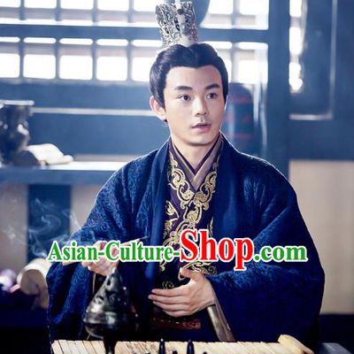 Drama Hero Dream Chinese Ancient Han Dynasty Minister Xiao He Costume and Headpiece Complete Set