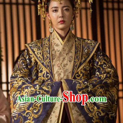Chinese Ancient Han Dynasty Queen Lv Zhi Dress Historical Drama Hero Dream Costume and Headpiece for Women
