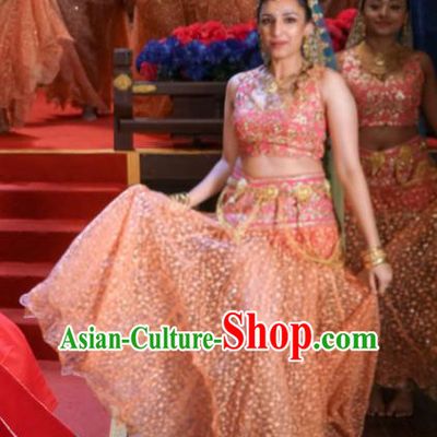Chinese Ancient Ming Dynasty Dance Lady Orange Dress Historical Drama The Dark Lord Costume and Headpiece for Women