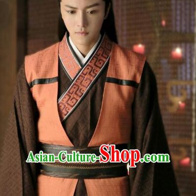Chinese Ancient Swordsman Hanfu Robe Drama Men with Sword Cha Jie Costumes and Hair Accessories
