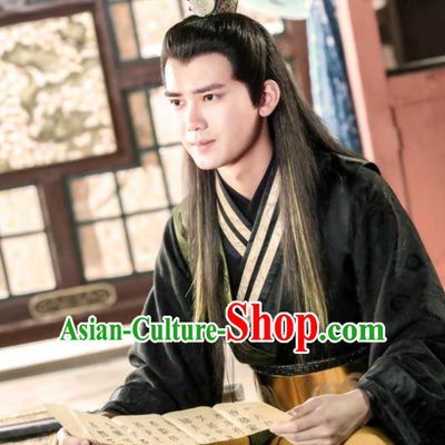 Chinese Ancient Swordsman Hanfu Robe Drama Men with Sword Zhong Kunyi Costumes and Hair Crown
