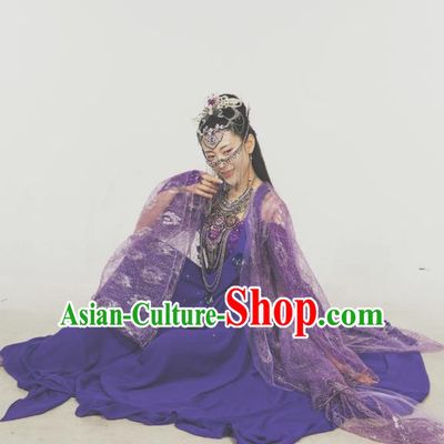 Chinese Ancient Dancer Su Yiyi Purple Dress Historical Drama Jueshi Qianjin Costume and Headpiece for Women