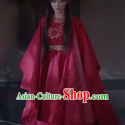 Chinese Ancient Princess Consort Lin Luojing Red Dress Historical Drama Jueshi Qianjin Costume and Headpiece for Women