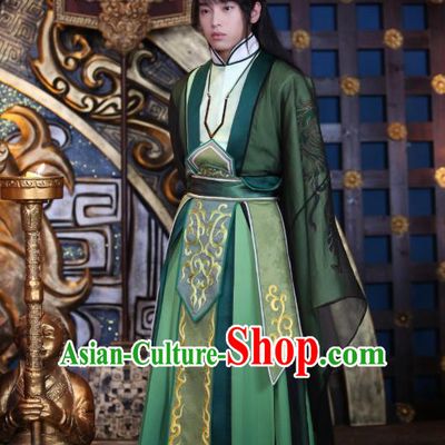 Drama Men with Sword Chinese Ancient King Meng Zhang Costume and Headpiece Complete Set