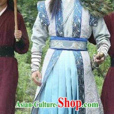 Drama Men with Sword Chinese Ancient Swordsman Gongsun Qian Costume and Headpiece Complete Set