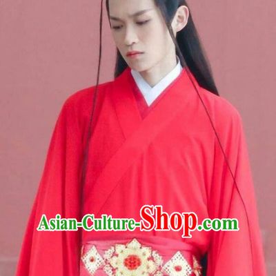 Drama Men with Sword Chinese Ancient Swordsman Prince Murong Li Red Costume and Headpiece Complete Set