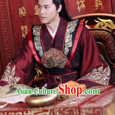 Drama Men with Sword Chinese Ancient Monarch King Qi Kun Costume and Headpiece Complete Set