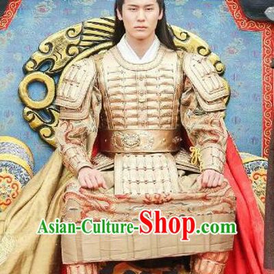 Drama Men with Sword Chinese Ancient King Qi Kun General Armor Costume and Headpiece Complete Set