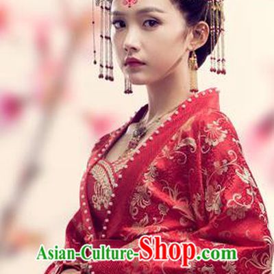 Chinese Ancient Noble Lady Wedding Historical Costumes and Hair Accessories Drama Oh My Emperor Xia Bing Red Dress