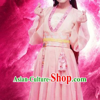 Chinese Ancient Female Knight Historical Costumes and Hairpins Drama Oh My Emperor Luo Feifei Pink Hanfu Dress