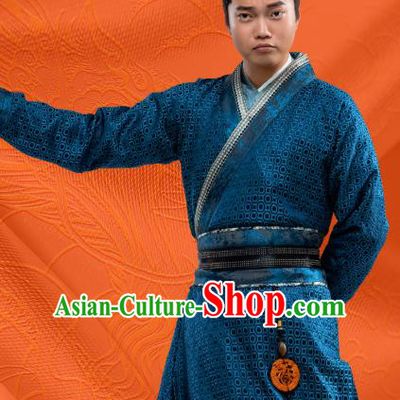 Chinese Ancient Swordsman Blue Clothing and Hairdo Crown Drama Oh My Emperor Costumes