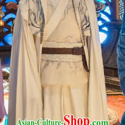 Chinese Ancient Taoist Hanfu Clothing and Headdress Drama The Taosim Crandmaster Tai Yi White Costumes